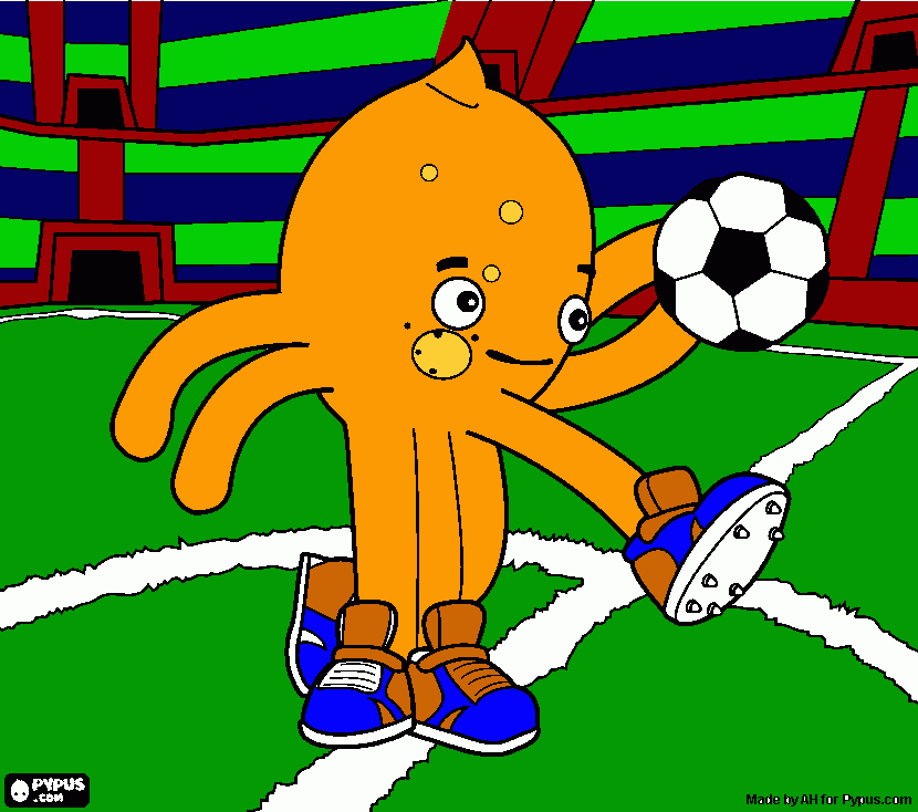 jugando futbol con el pulpo para colorear