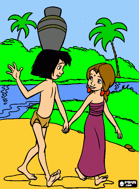 juntos mowgli y shanti para colorear