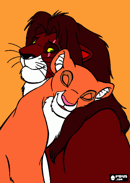 Kovu y Kiara para colorear