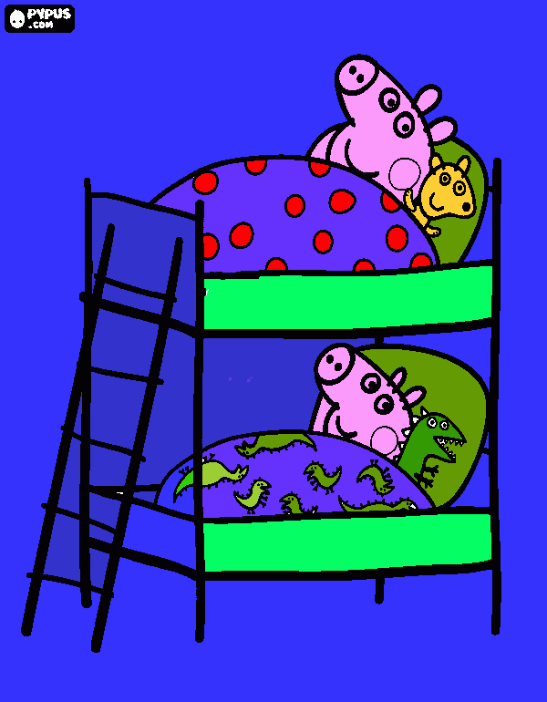 la cama de pepa y jeorge para colorear