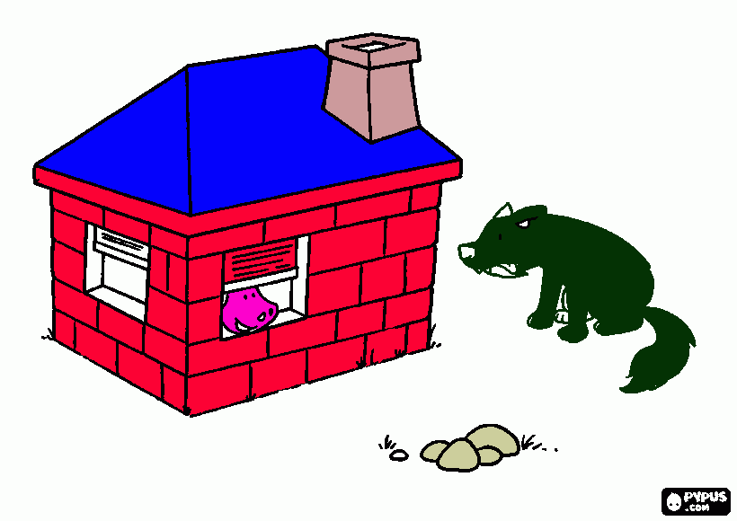 la casa de ladrillo y el lobo  para colorear