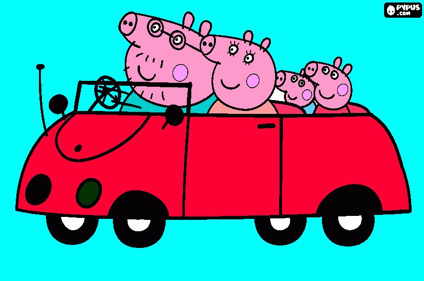  LA FAMILIA DE PEPPA EN EL CARRO para colorear