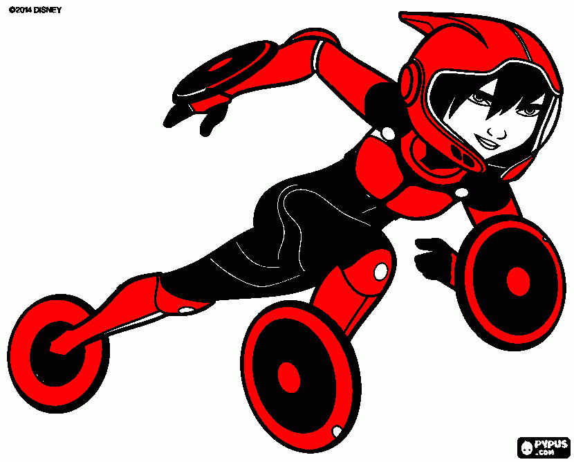 LA heroína GoGo Tomago crea un sistema de ruedas electromagnéticas , de la peli Big Hero 006. para colorear