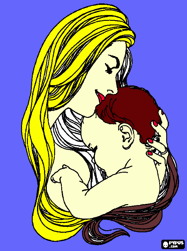 lA MAMÁ ABRAZANDO SU HIJO para colorear