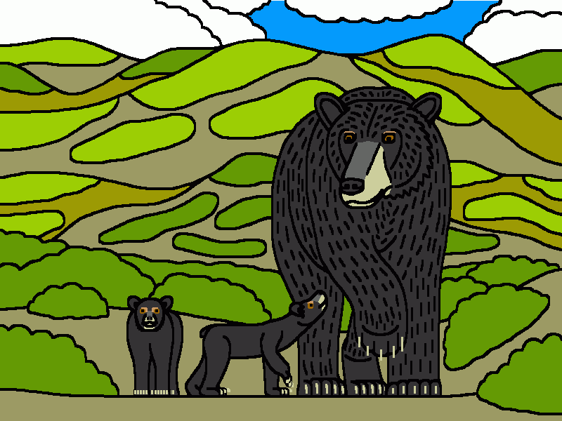 la mamá osa negra americana y sus dos oseznos viviendo felices en la sierra de Zapalinamé, en Coahuila para colorear
