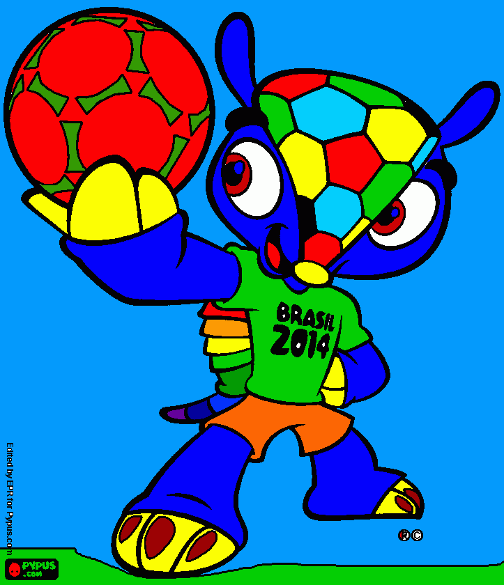 la   mascota  fuego de  Brasil 2014 para colorear