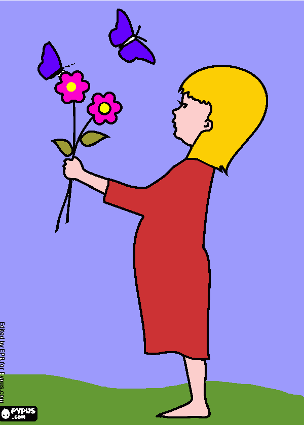 La niña y las flores para colorear