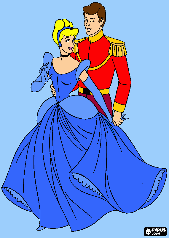 La Princesa Cenicienta y El Principe Hendry para colorear