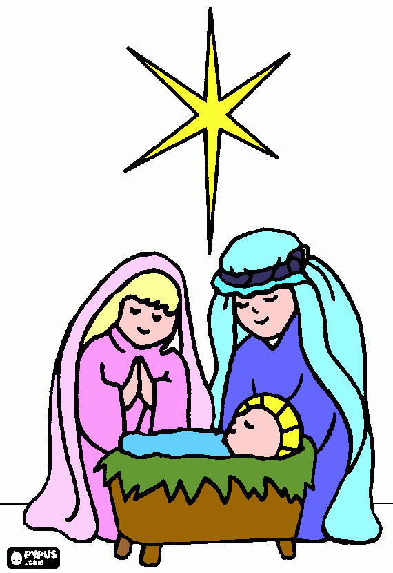 La Sagrada Familia Jesus Maria y Jose con la Estrella de Belen para colorear