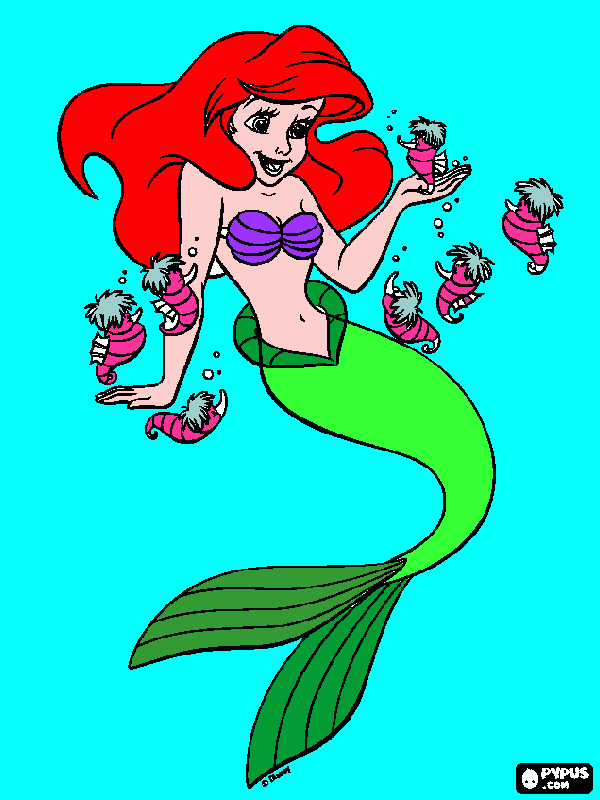 la sirenita y los caballitos de mar para colorear