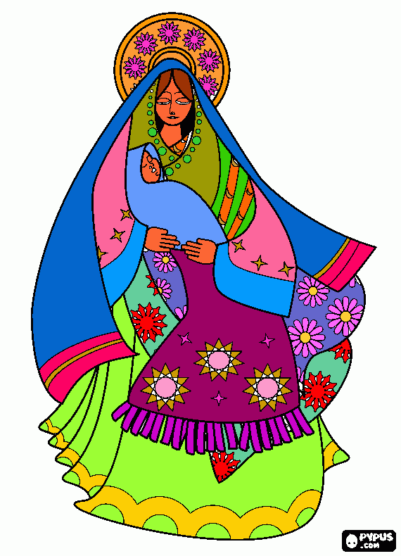 La virgen con el niño para colorear