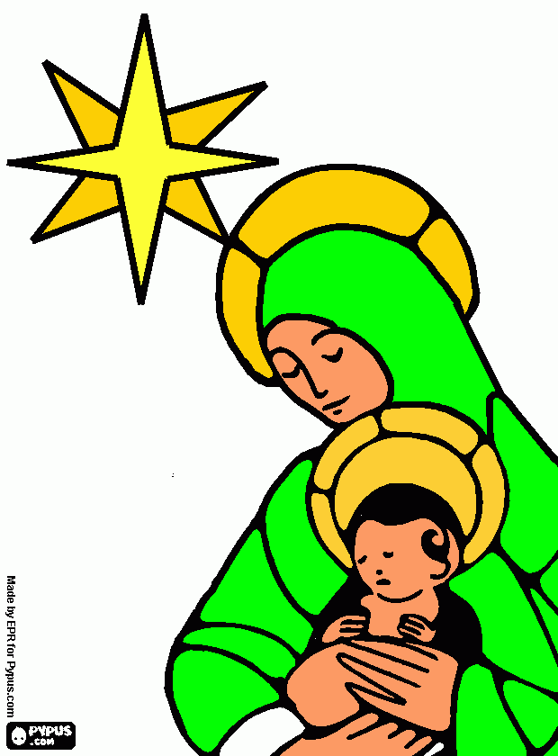 La virgen con su niño  para colorear