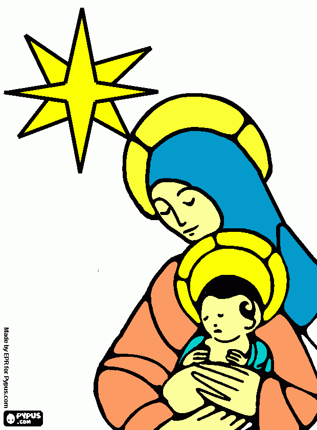 La Virgen María y el niño Jesús para colorear
