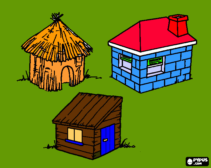 las casas del cuento de los tres cerditos para colorear