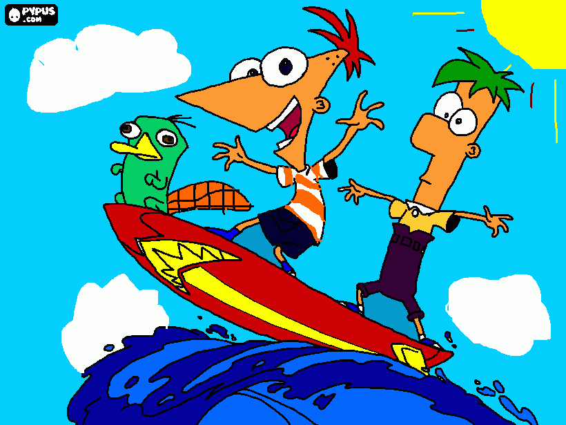 las olas grandes con phineas y ferb para colorear