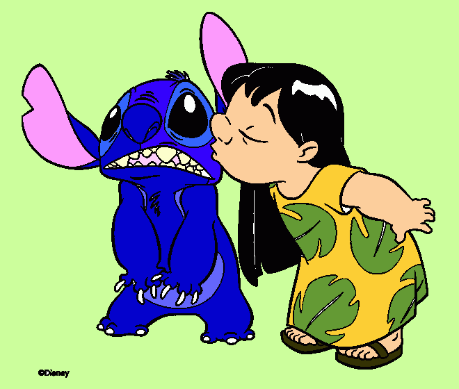 LILO DANDO UN BESO A ESTICH para colorear