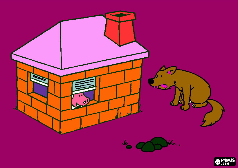 lobo y cada de ladrillo para colorear