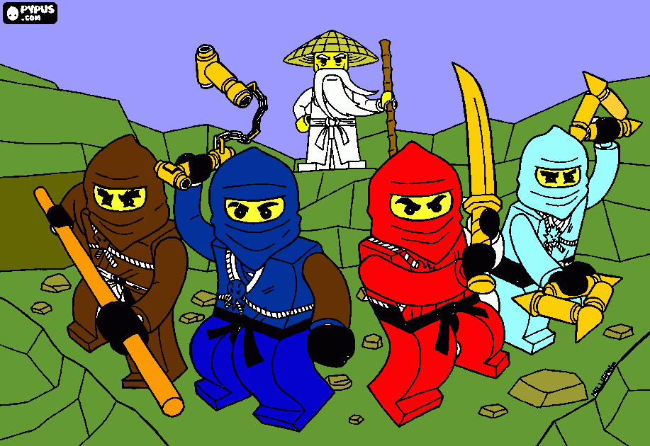 LOS NINJAGO Y SENSEY para colorear