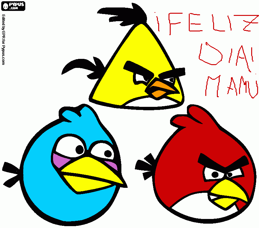 los tres angrys amorosos para colorear