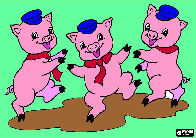 LOS TRES CERDITOS FELICES  para colorear