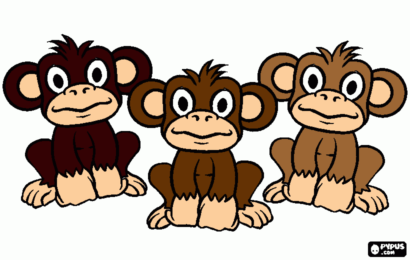  Los Tres Monitos Trepan Del Arbol para colorear