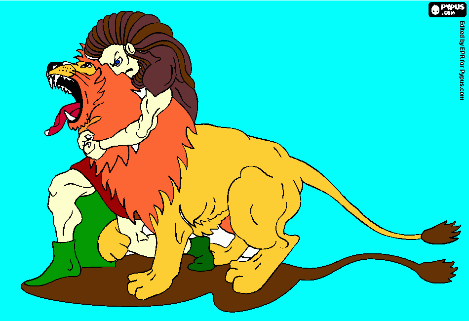 lucha de Sanson contra el leon para colorear