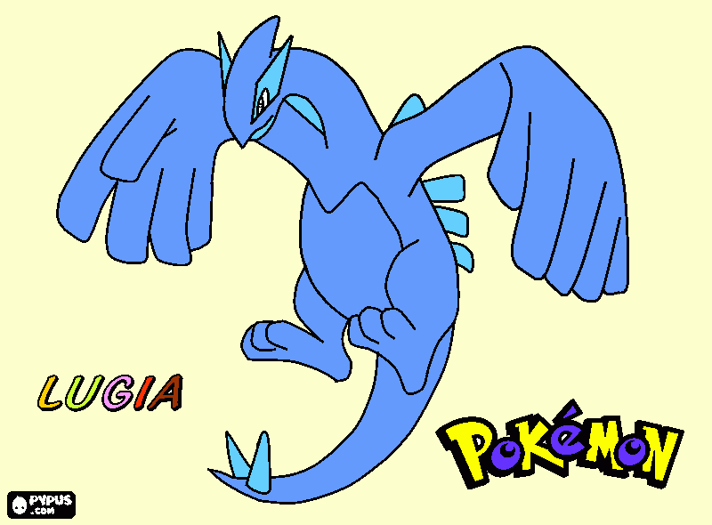 Lugia es un pokemon legendario psíquico y volador parecido a un pájaro , un dragón , un monstruo marino... para colorear