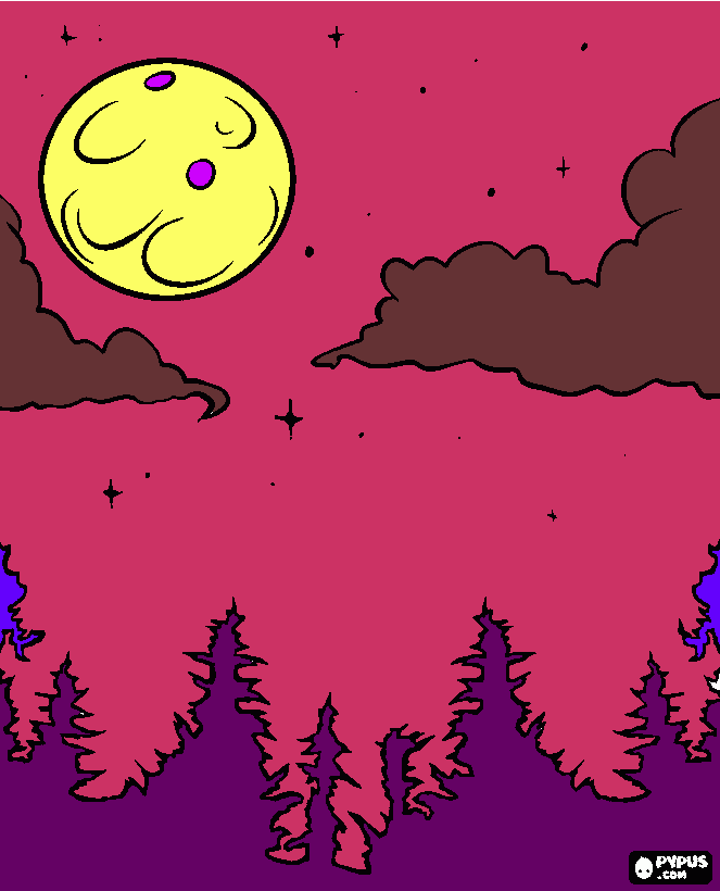 Luna en la noche,violeta para colorear