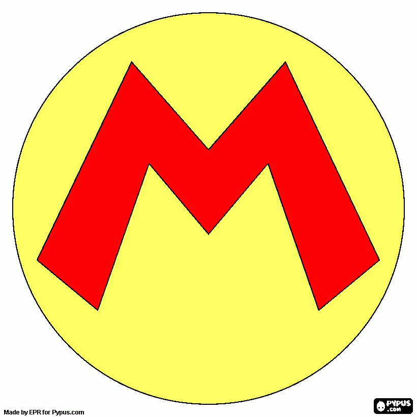 M de Mario de su gorra para colorear