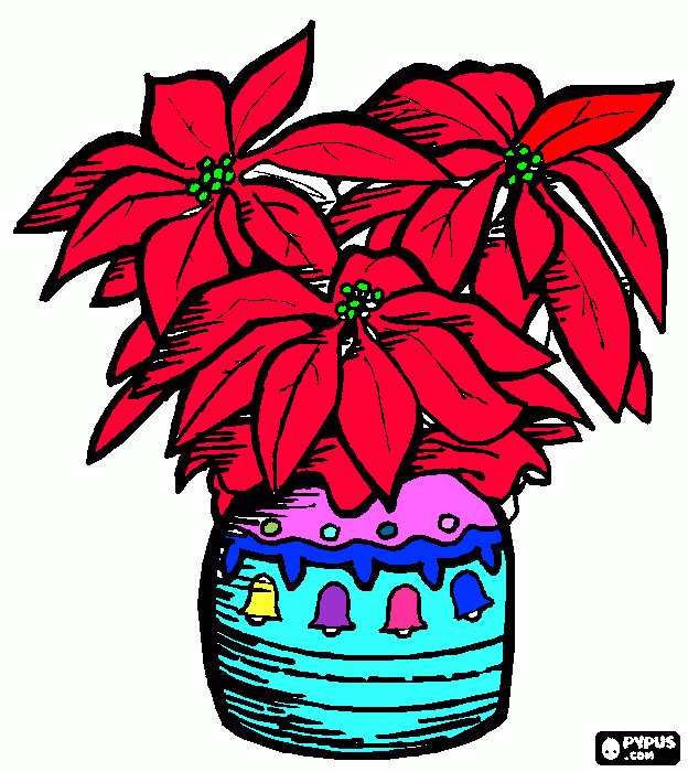 maceta con flor de navidad para colorear