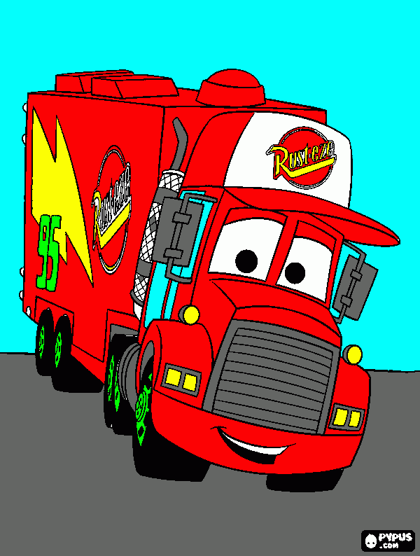 mack llevando el trailer de rayo mcqueen para colorear
