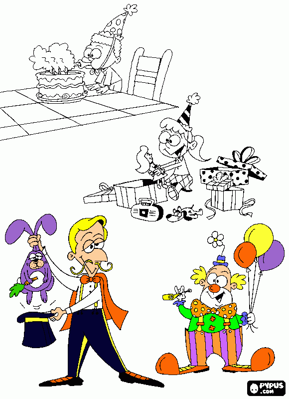 mago con chistera y conejo para colorear