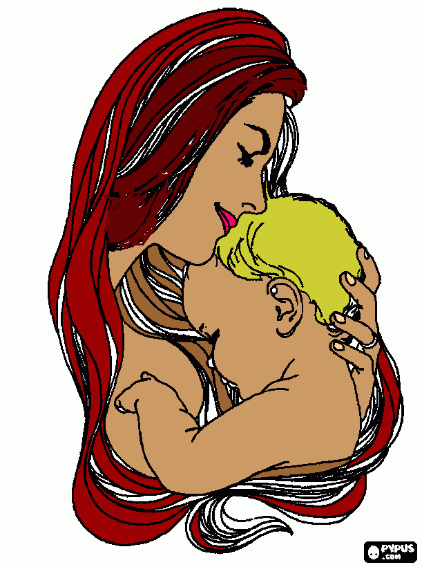 mamà abrazando a su hijo para colorear