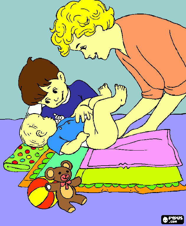 mama cambiando para colorear