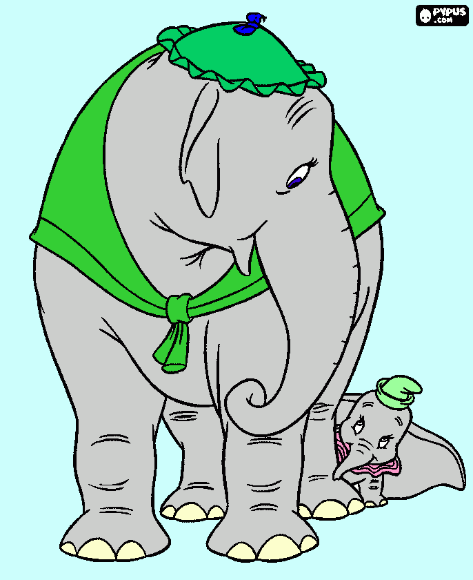 mama Dumbo y bebe DUMBO para colorear