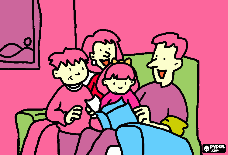 mama papa hija y hijo para colorear