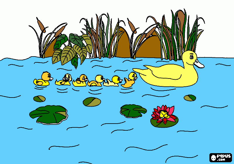Mama Pata con sus patitos para colorear