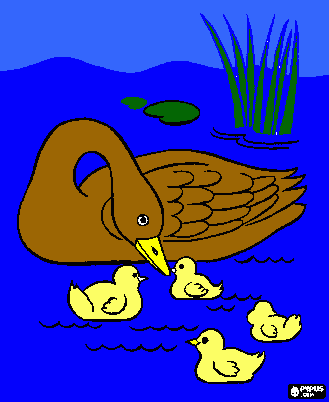 mama pato y sus bebes para colorear