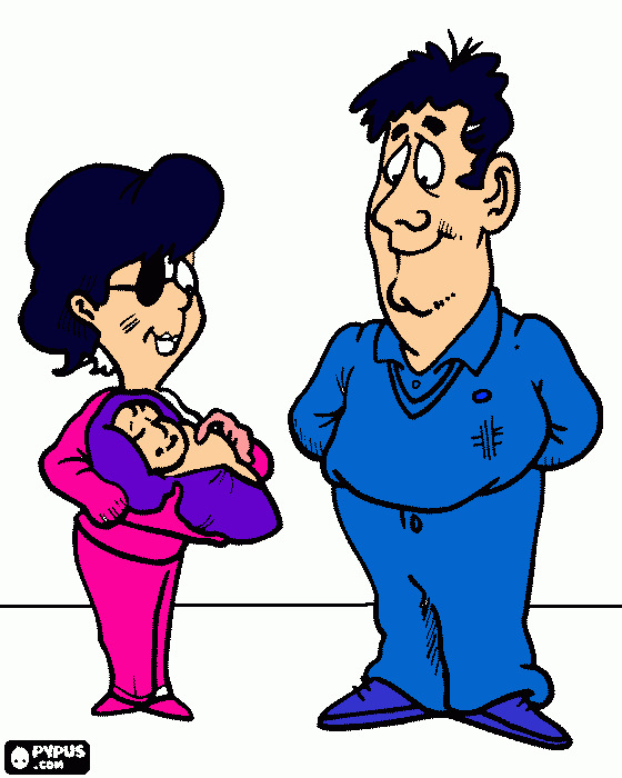 mama y papa felizes con su bebe para colorear