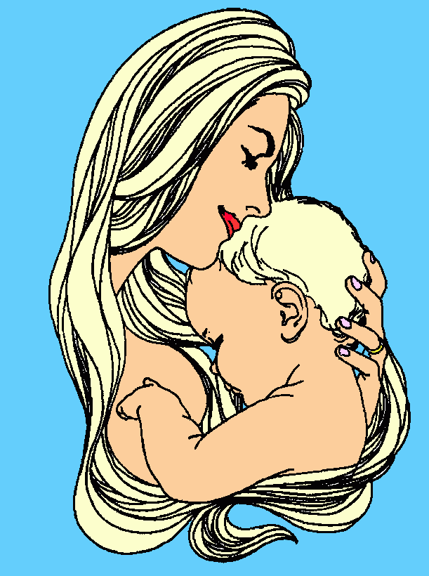 mamá abraza a su hijo para colorear