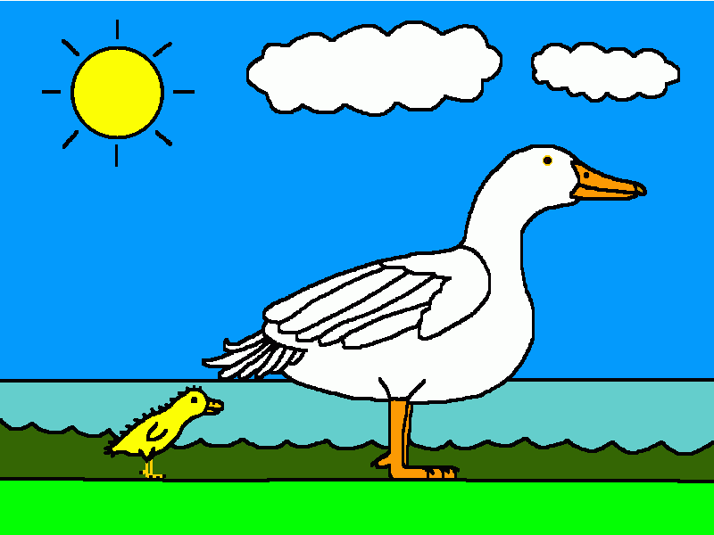 mamá pato doméstico y su cría para colorear