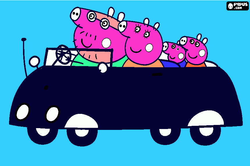 mamá pig con geors , peppa y papá para colorear