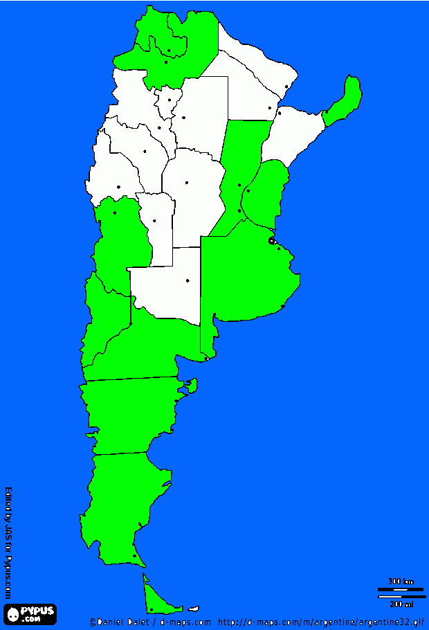 Mapa Argentina viajes para colorear
