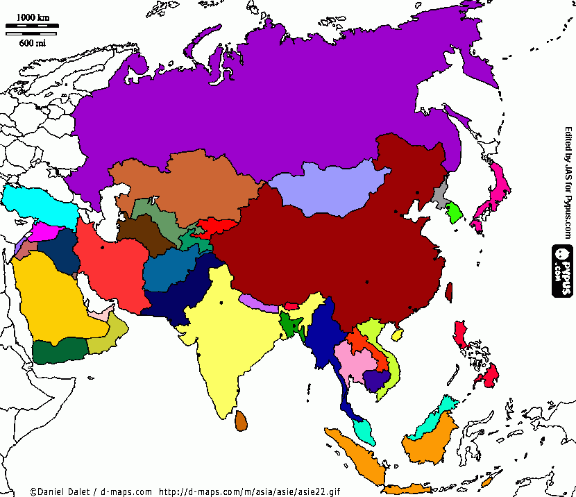 mapa asia terminar para colorear