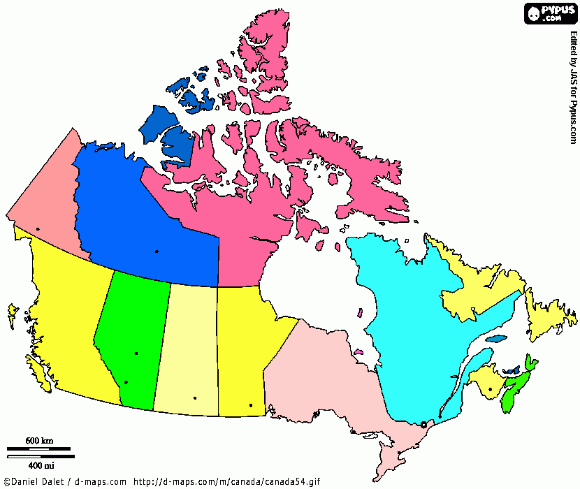 mapa canada para colorear
