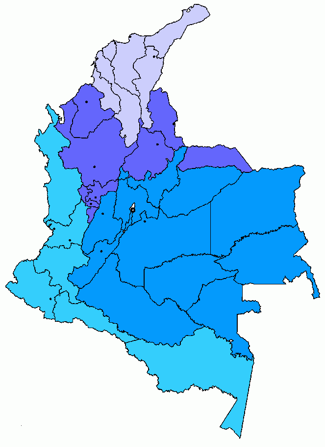 MAPA COLOMBIA ZONAS para colorear