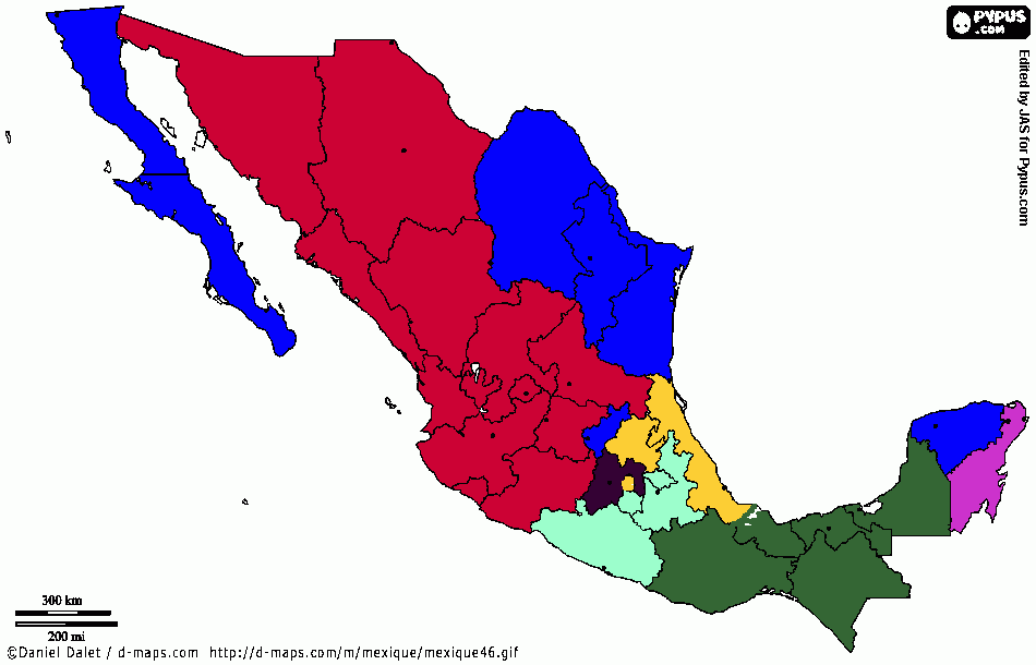 mapa comercial de Mexico para colorear