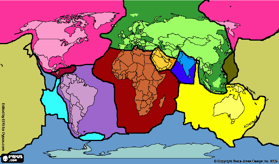 mapa con el mundo dividido en áreas para colorear