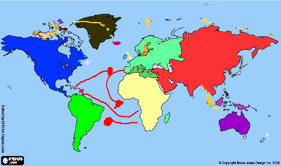 mapa con triangulo de comercio para colorear