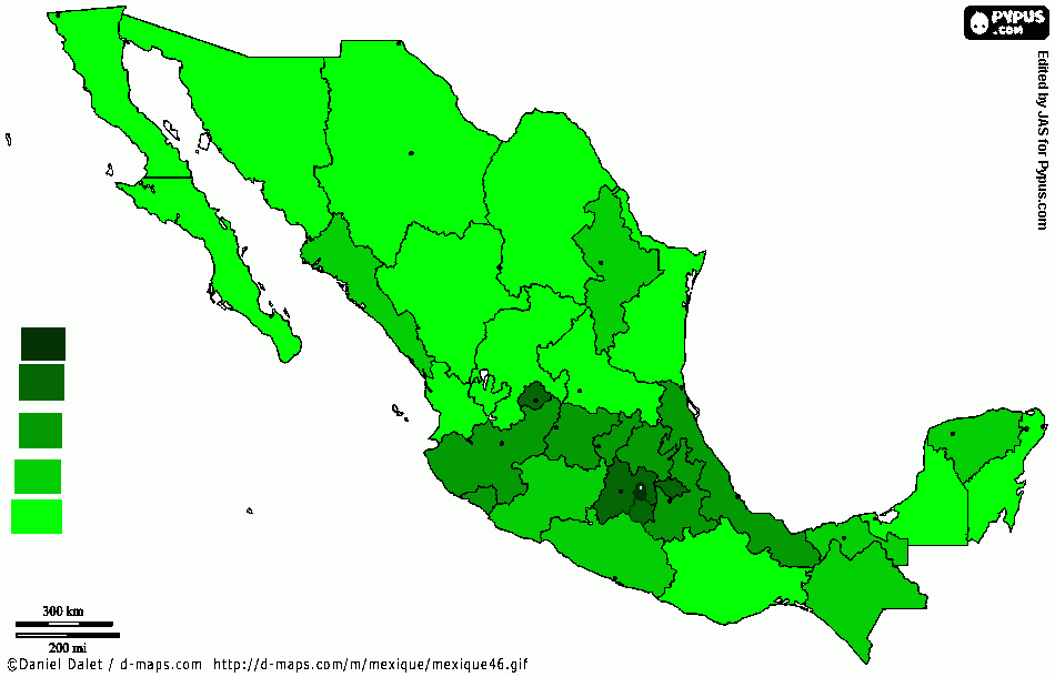 MAPA COROPLETA DENSIDAD DE POBLACIÓN REPÚBLICA MEXICANA para colorear